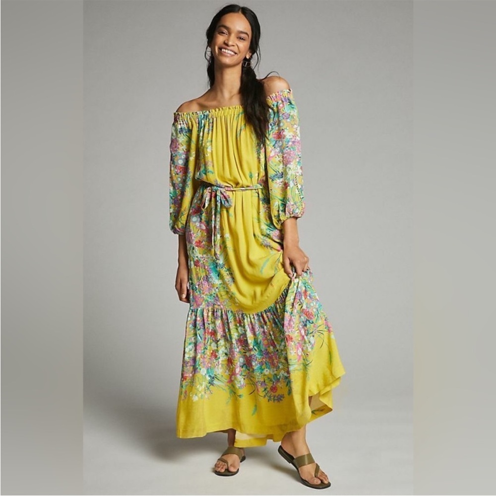 𝐀𝐧𝐭𝐡𝐫𝐨𝐩𝐨𝐥𝐨𝐠𝐢𝐞 𝐍𝐖𝐓 Eliora Off-The-Shoulder Maxi Dress Yellow XS - Picture 3 of 12
